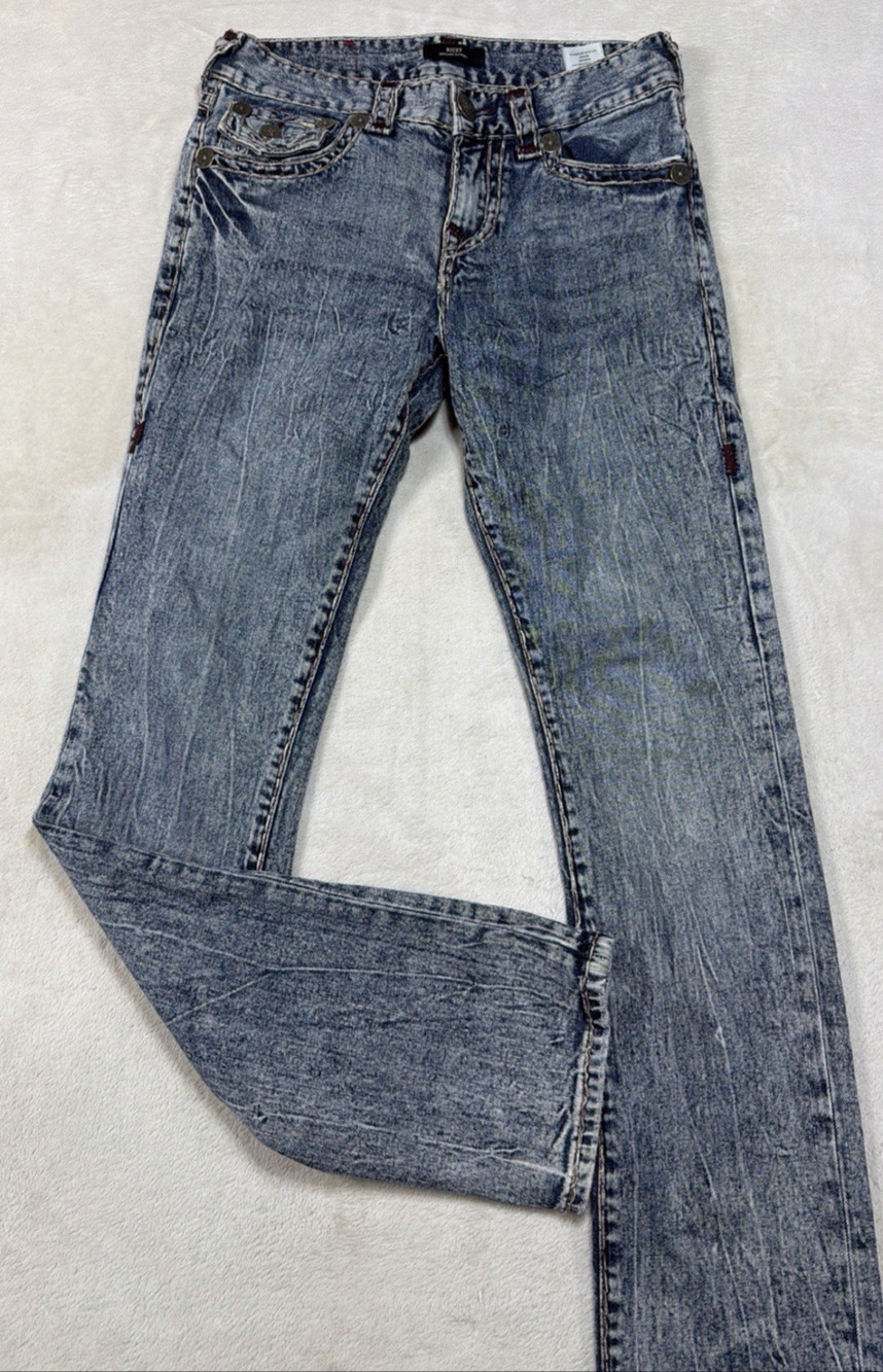 True Religion Ricky Flap Super T Acid Wash Jean Mens SZ 28 Blue Denim Y2K Grunge